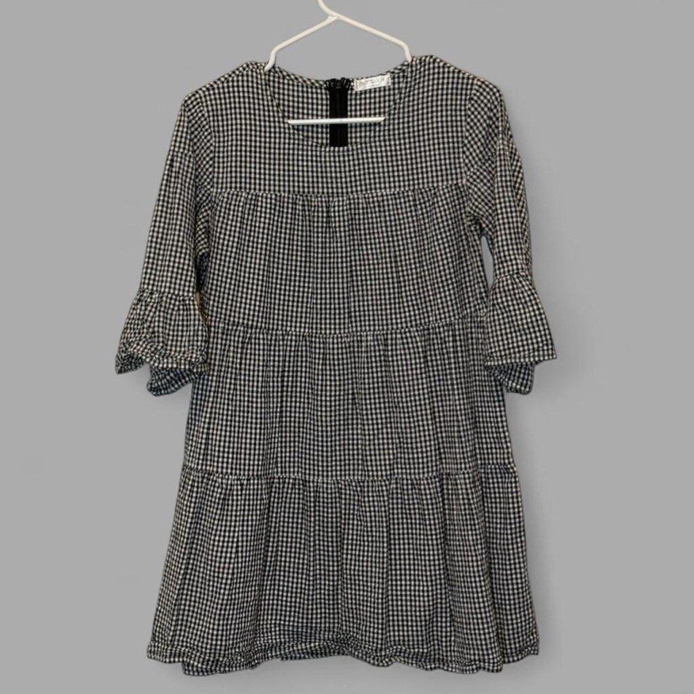 Black and White Gingham Tiered Mini Dress Medium
